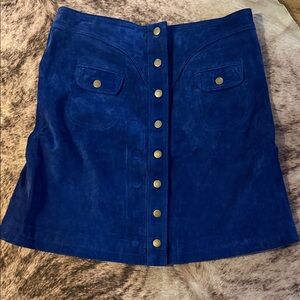 Anthropologie Cobalt Blue leather Button-Front A-Line Skirt